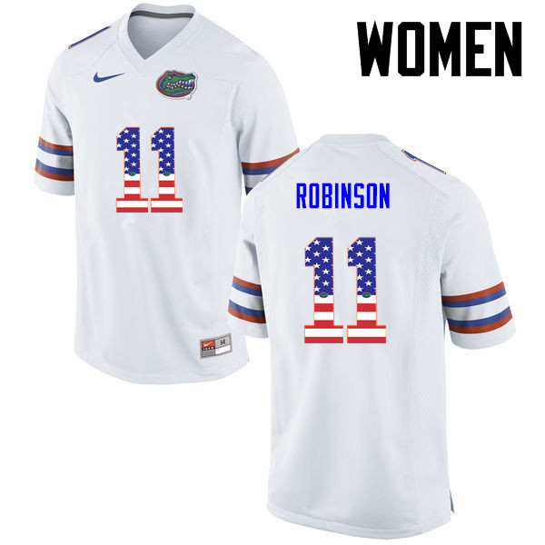 Women Florida Gators #11 Demarcus Robinson College Football USA Flag Fashion Jerseys-White - Click Image to Close